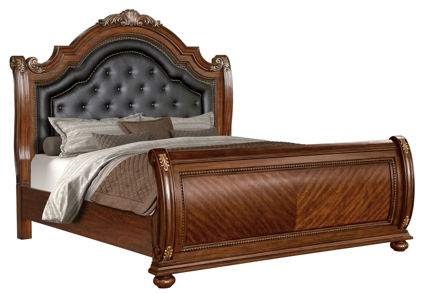 Viviana Traditional Style Queen Bed in Caramel finish Wood