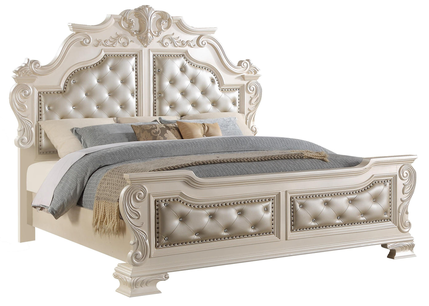 Victoria Traditional Style Queen Bed in Off-White finish Wood