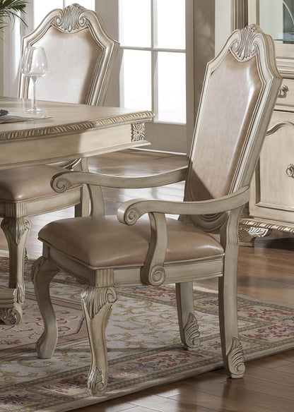 Veronica Antique White Traditional Style Dining Arm Chair in Champagne finish Wood