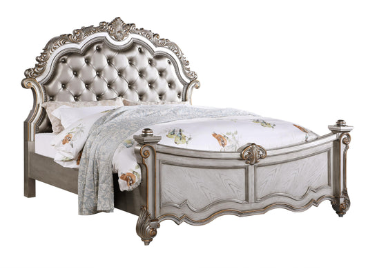 Melrose Transitional Style King Bed in Silver finish Wood