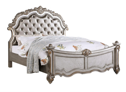 Melrose Transitional Style Queen Bed in Silver finish Wood