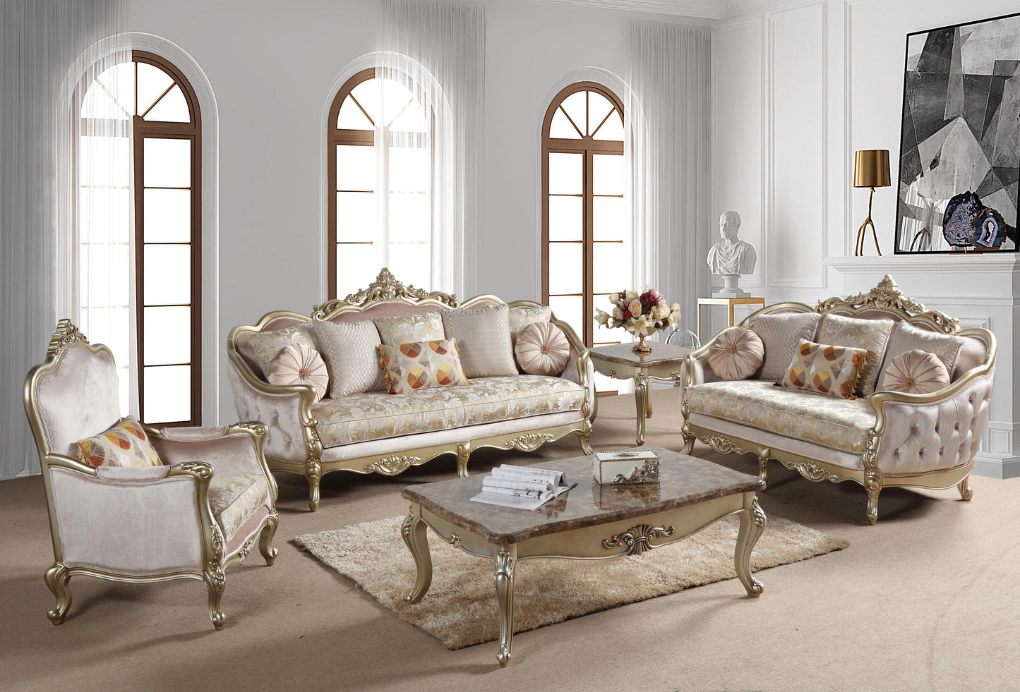 Diana Traditional Style Coffee Table in Champagne finish Wood