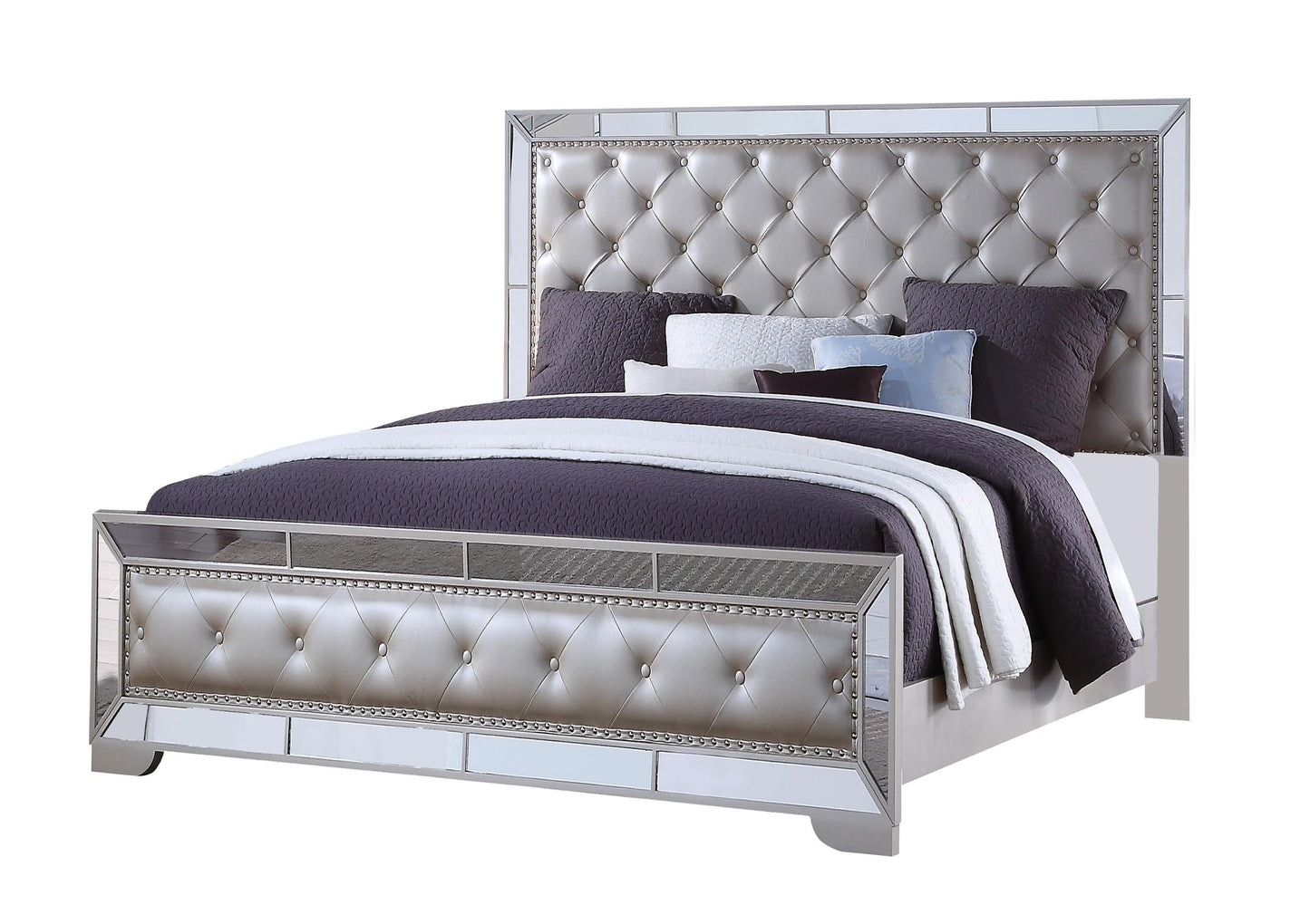 Gloria Contemporary Style King Bed in White finish Wood