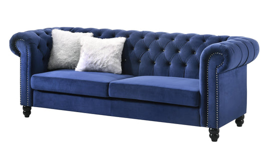 Maya Transitional Style Navy Sofa with Espresso Legs