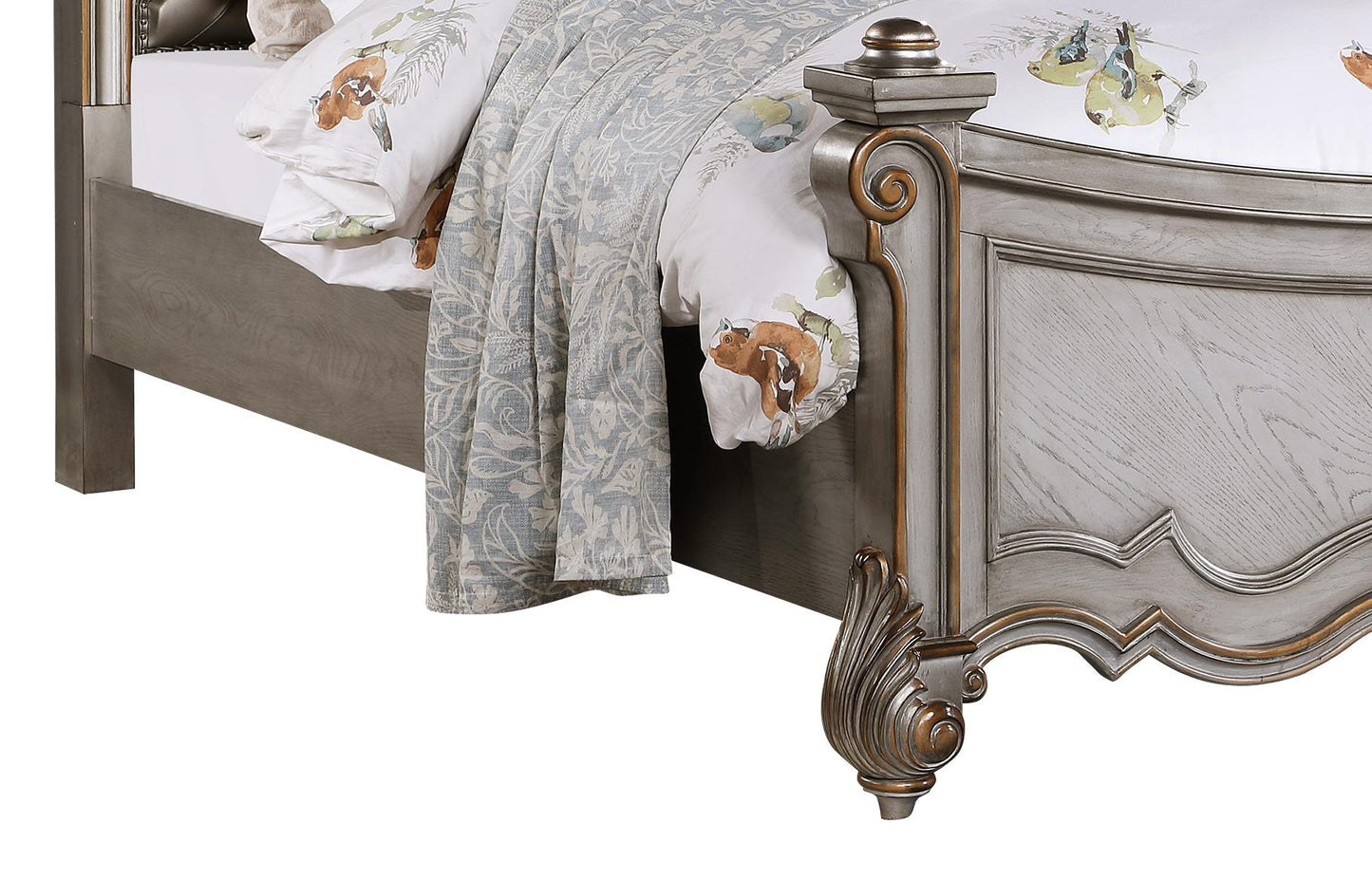 Melrose Transitional Style Queen Bed in Silver finish Wood