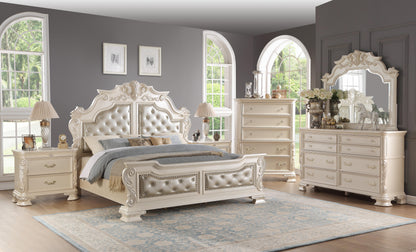 Victoria Traditional Style Queen Bed in Off-White finish Wood