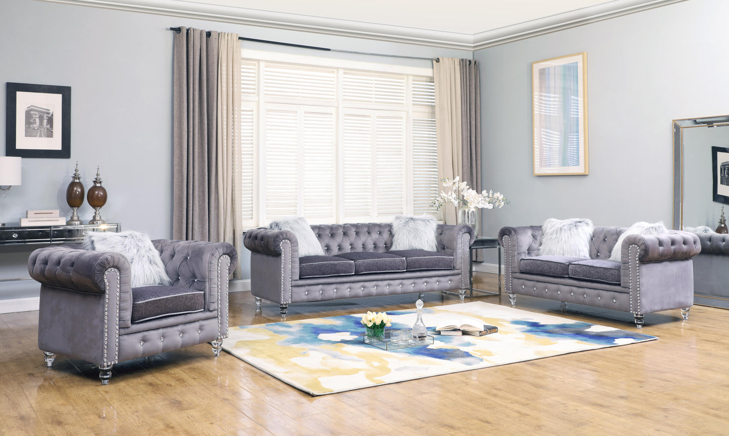 Sahara Modern Style Gray Loveseat with Acrylic legs