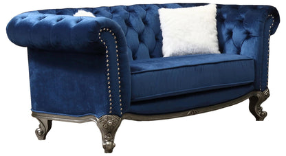 Mia Transitional Style Navy Loveseat with Silver Finish