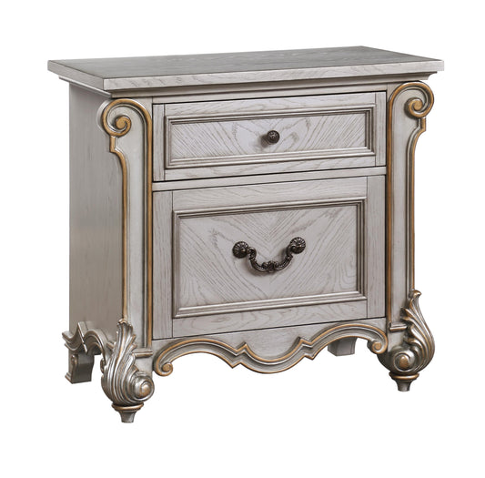 Melrose Transitional Style Nightstand in Silver finish Wood