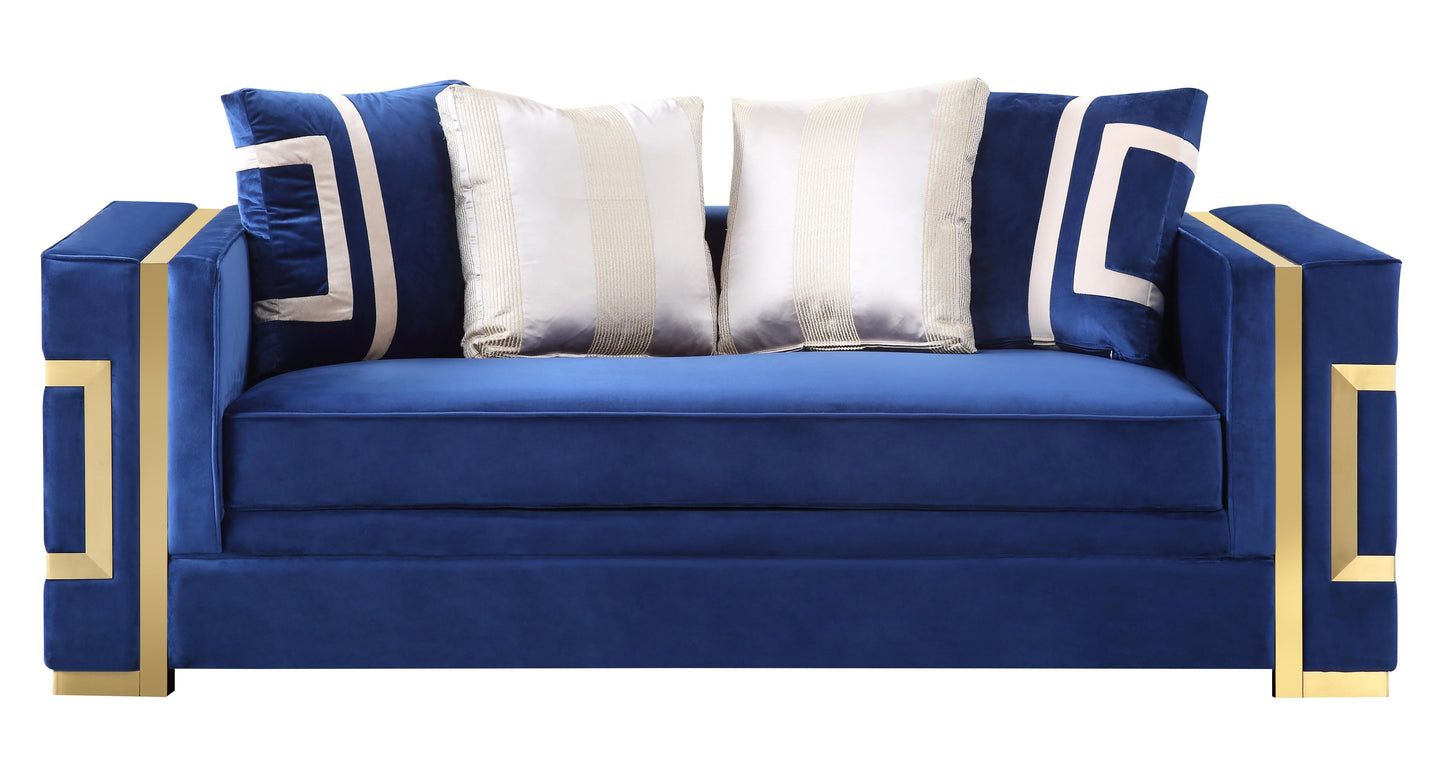 Lawrence Modern Style Navy Loveseat with Gold Finish