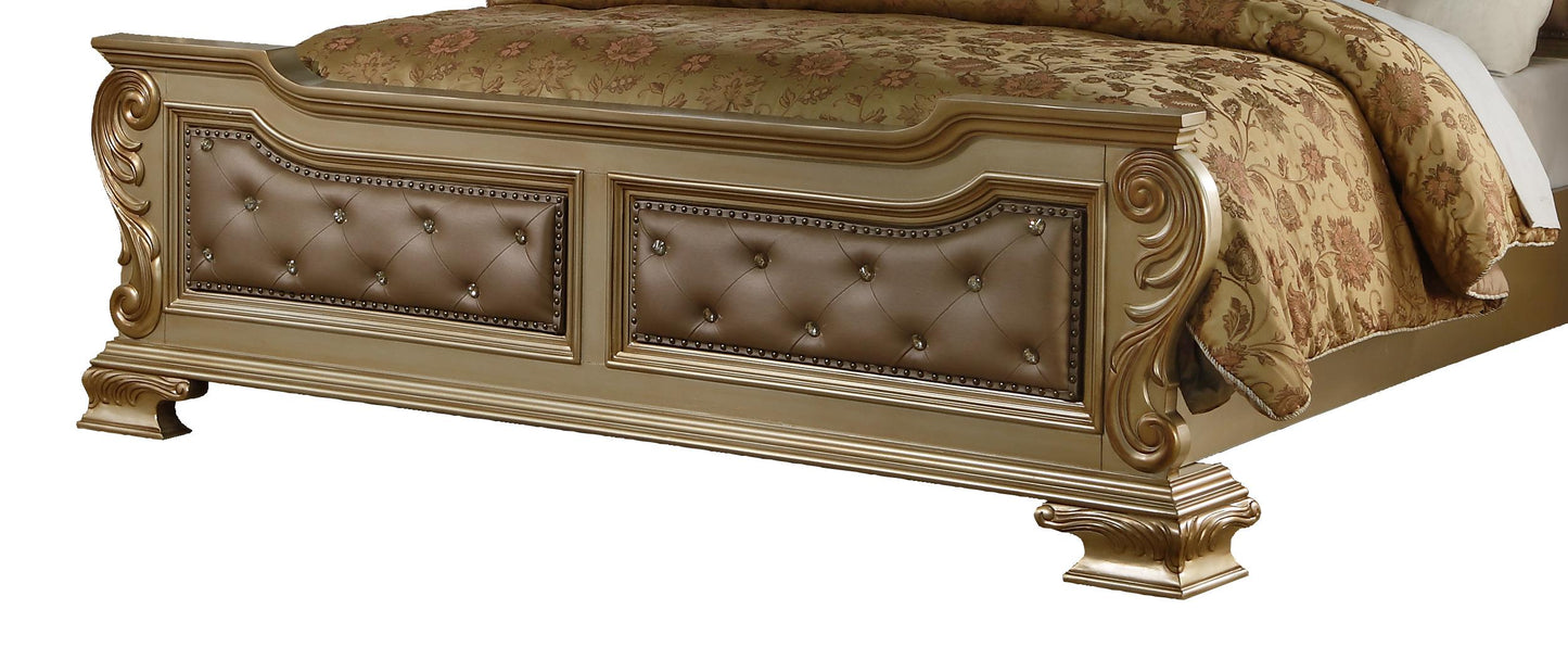 Miranda Transitional Style King Bed in Gold finish Wood