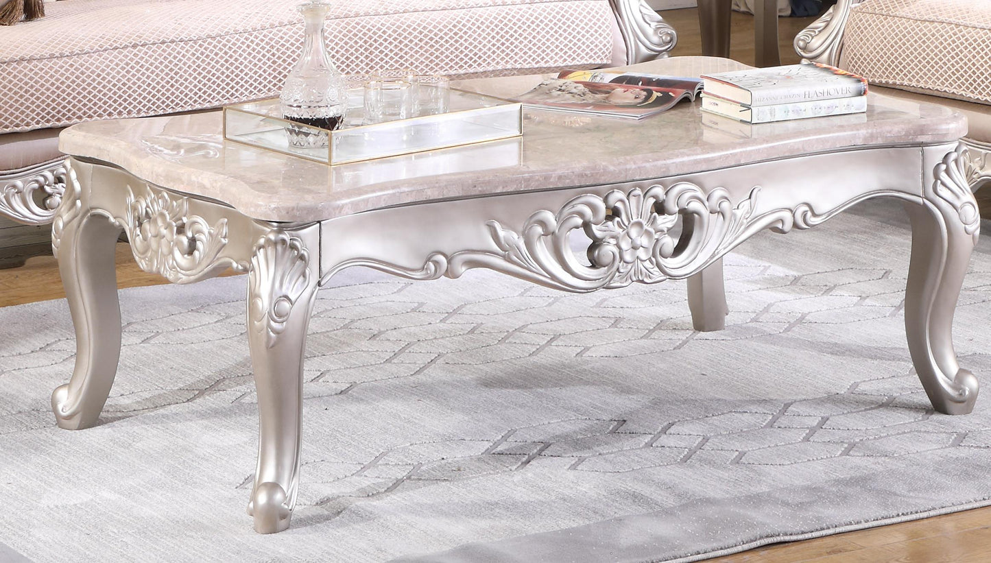 Daisy Traditional Style Coffee Table in Pearl finish Wood