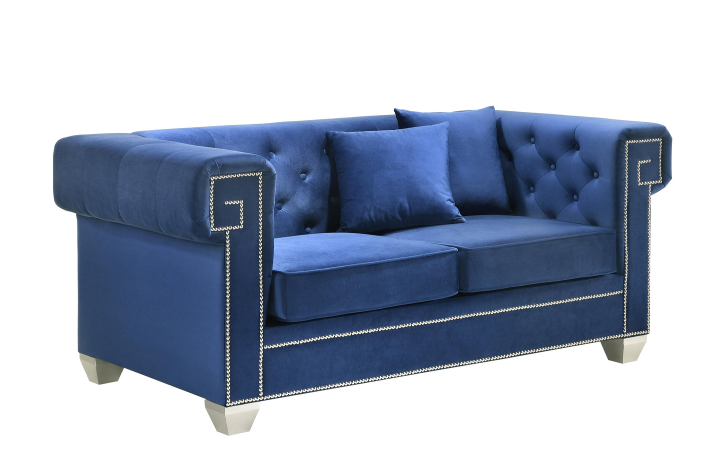 Clover Modern Style Blue Loveseat with Steel Legs