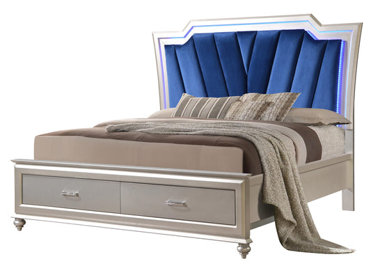 Alia Modern Style King Bed in Silver finish Wood