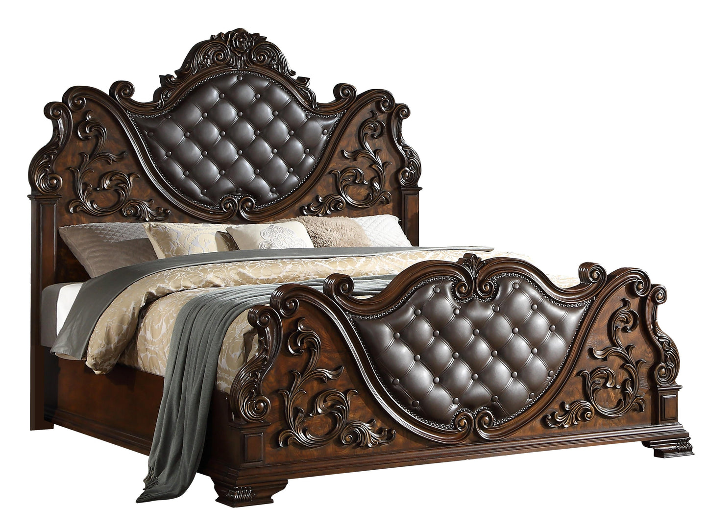 Santa Monica Traditional Style King Bed in Cherry finish Wood