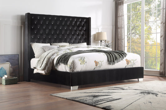 Franco Black Velvet Queen Upholstered Bed