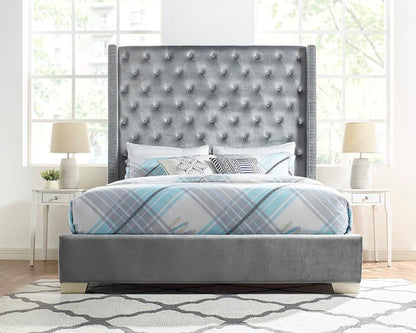 Franco Gray Velvet Queen Upholstered Bed