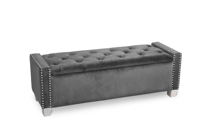 Franco Gray Velvet Storage Bench