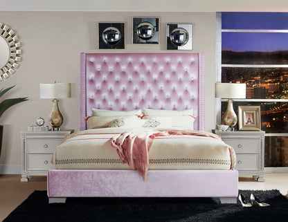 Franco Pink Velvet Queen Upholstered Bed