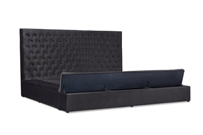 Prague Black Velvet Queen Upholstered Storage Platform Bed