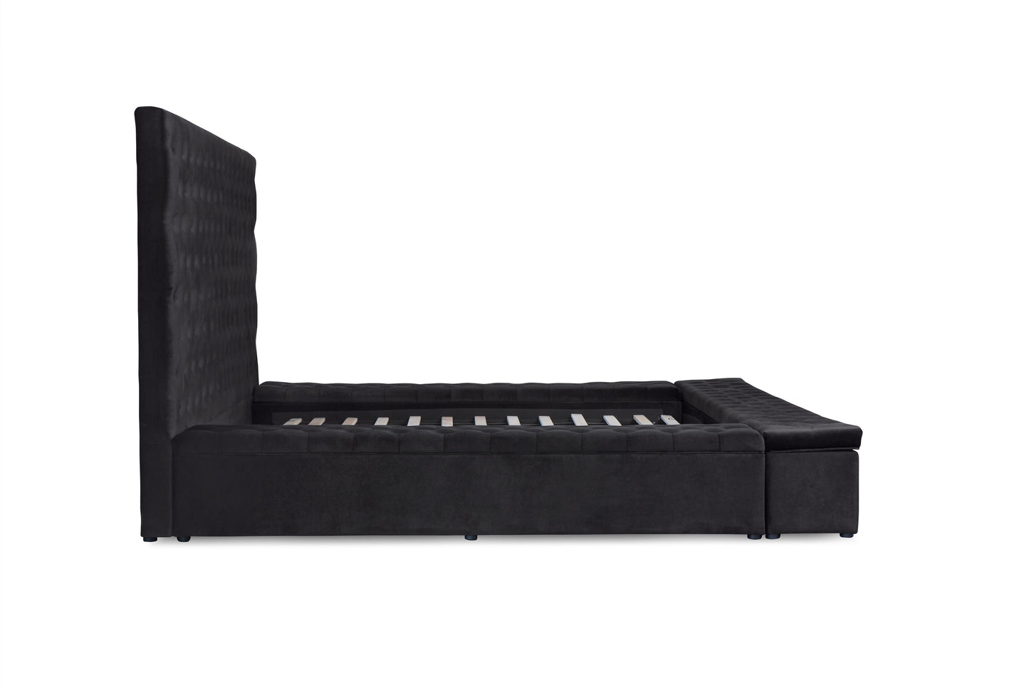 Prague Black Velvet Queen Upholstered Storage Platform Bed