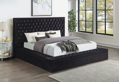 Prague Black Velvet Queen Upholstered Storage Platform Bed