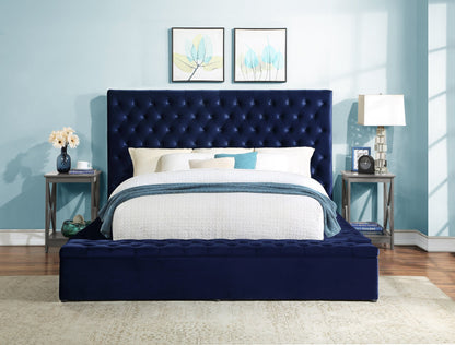 Prague Blue Velvet Queen Upholstered Storage Platform Bed