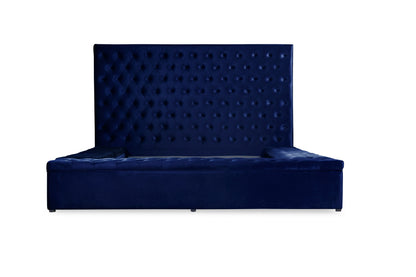 Prague Blue Velvet King Upholstered Storage Platform Bed