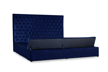 Prague Blue Velvet King Upholstered Storage Platform Bed