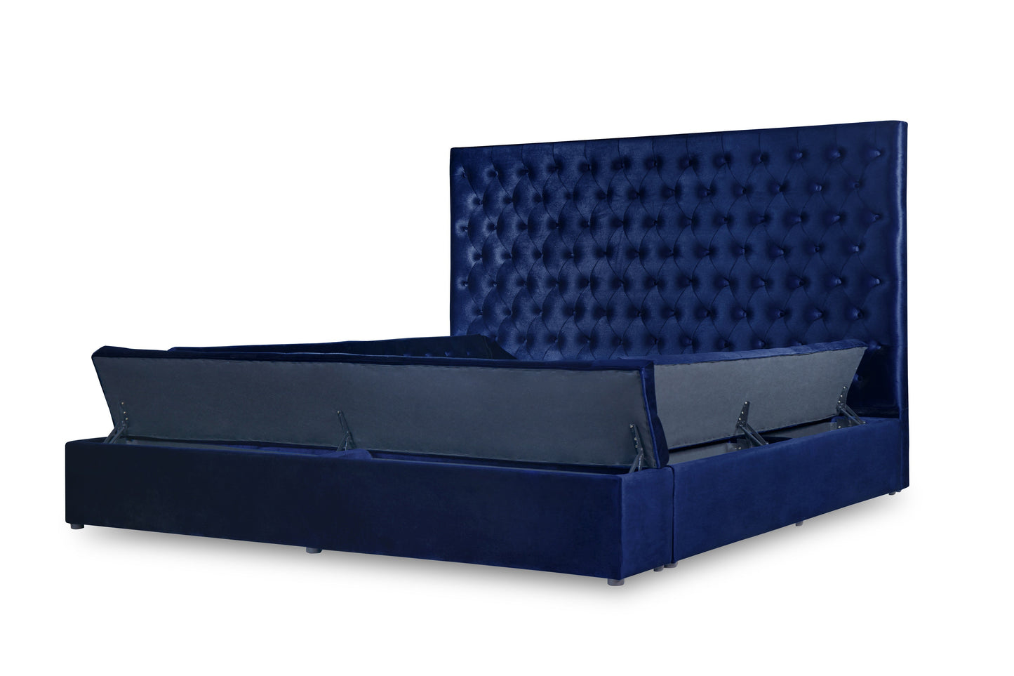 Prague Blue Velvet King Upholstered Storage Platform Bed