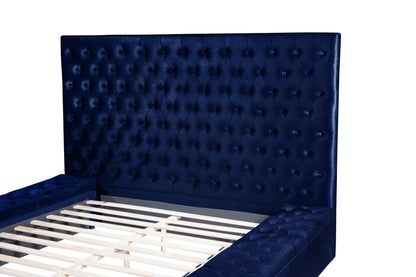 Prague Blue Velvet King Upholstered Storage Platform Bed