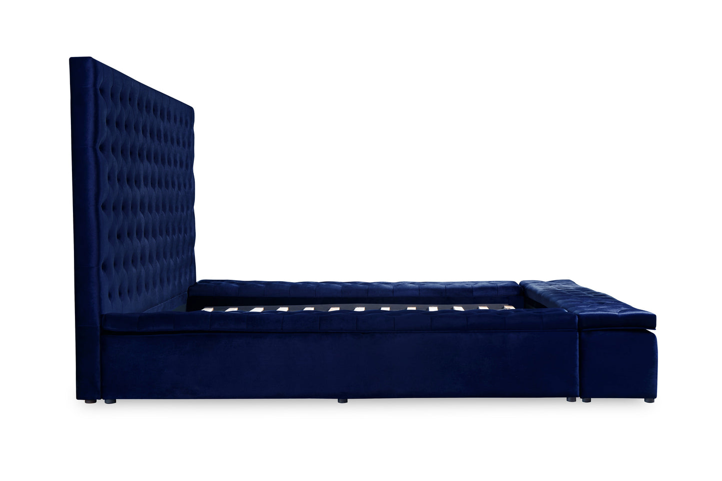 Prague Blue Velvet Queen Upholstered Storage Platform Bed