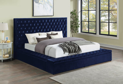 Prague Blue Velvet King Upholstered Storage Platform Bed