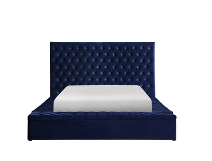 Prague Blue Velvet King Upholstered Storage Platform Bed