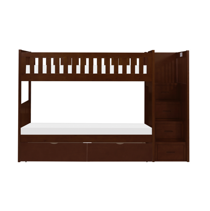 Rowe Dark Cherry Twin/Twin Step Bunk Bed with Storage Boxes