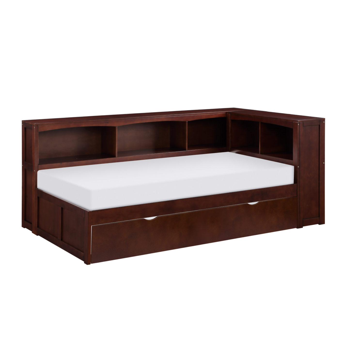 Rowe Dark Cherry Twin Bookcase Corner Bed with Twin Trundle