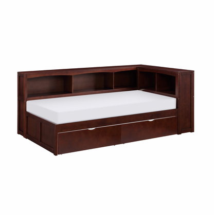 Rowe Dark Cherry Twin Bookcase Corner Bed with Storage Boxes