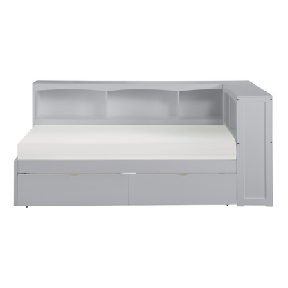 Orion Gray Twin Bookcase Corner Bed with Storage Boxes