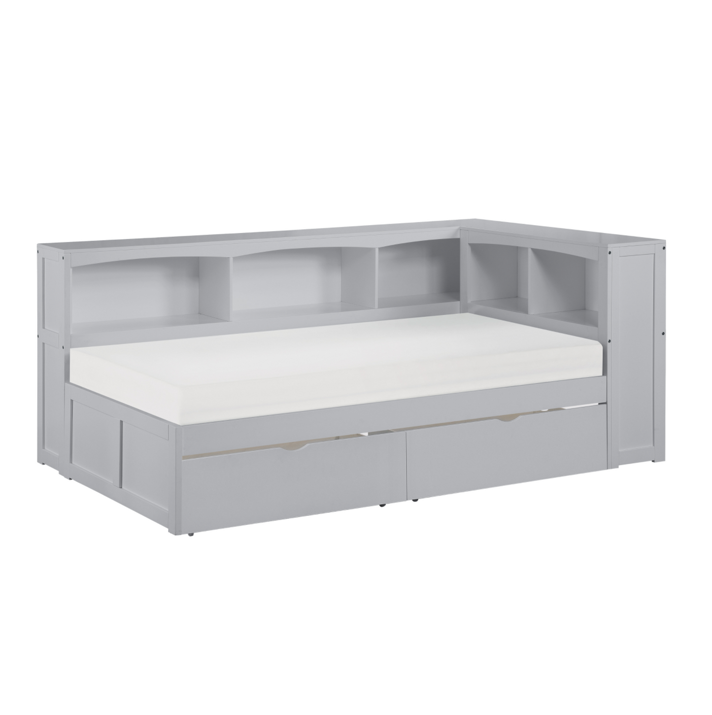 Orion Gray Twin Bookcase Corner Bed with Storage Boxes