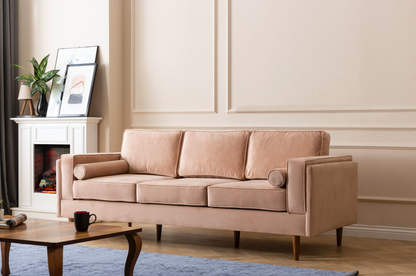 Troya Melon Velvet Sofa With Reversible Cushions - Mattress on Demand