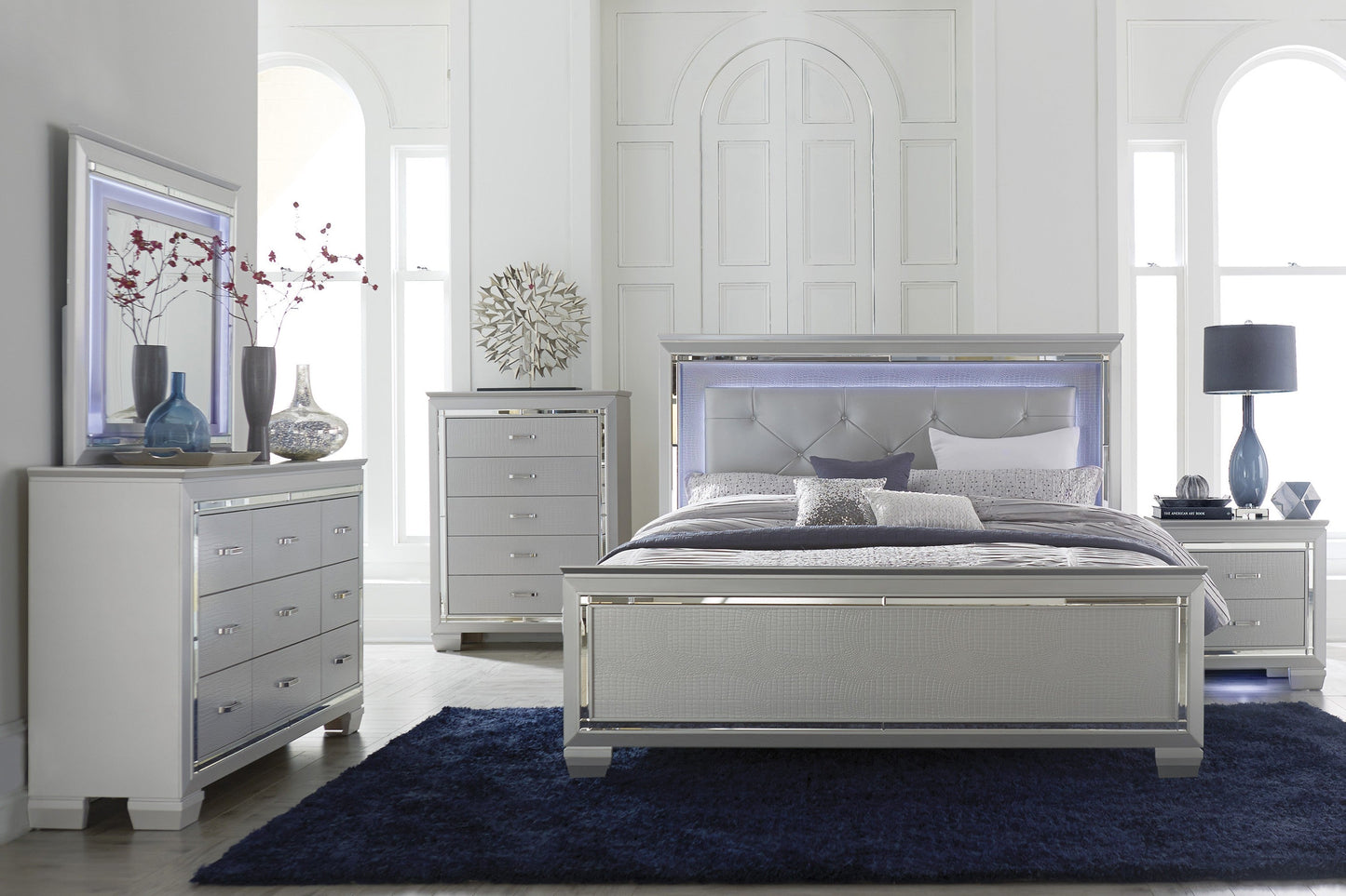 Allura Silver LED Upholstered Panel Bedroom Set