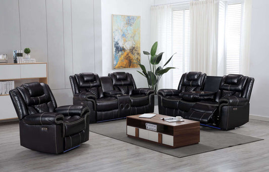 Alexa Black 3-Piece Power Reclining Living Room Set