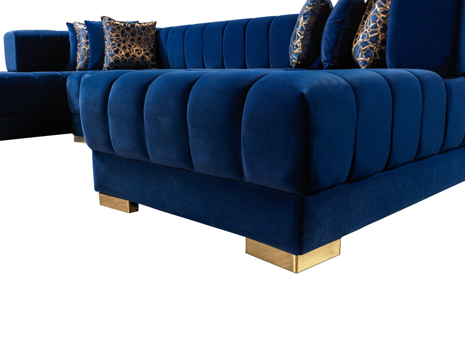 Ariana Blue Velvet Double Chaise Sectional - Mattress on Demand