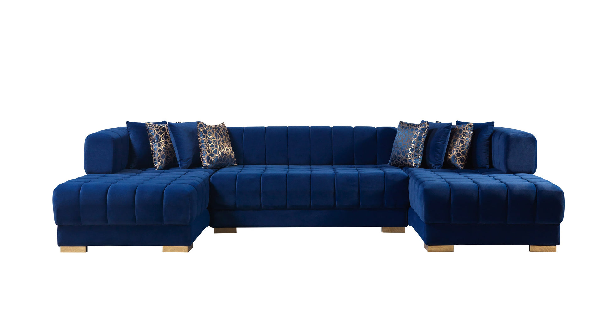 Ariana Blue Velvet Double Chaise Sectional - Mattress on Demand