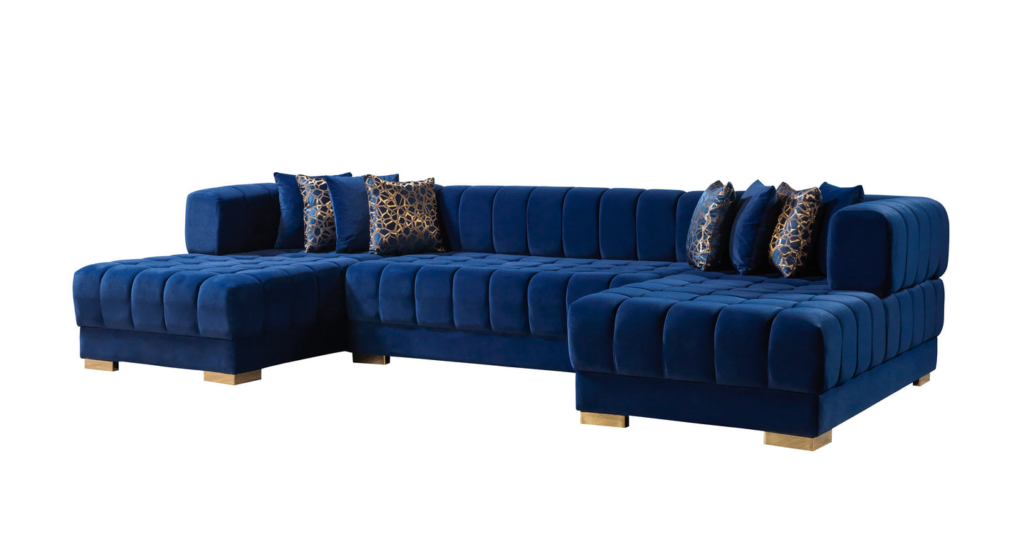 Ariana Blue Velvet Double Chaise Sectional - Mattress on Demand