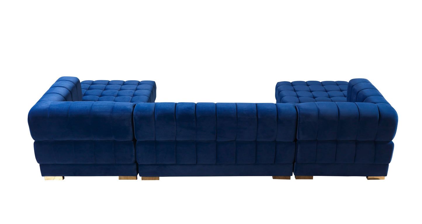 Ariana Blue Velvet Double Chaise Sectional - Mattress on Demand