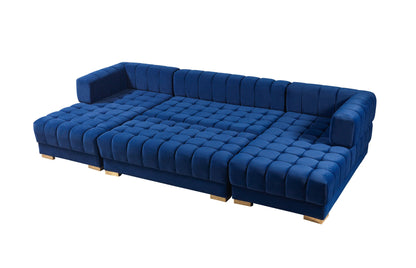 Ariana Blue Velvet Double Chaise Sectional - Mattress on Demand