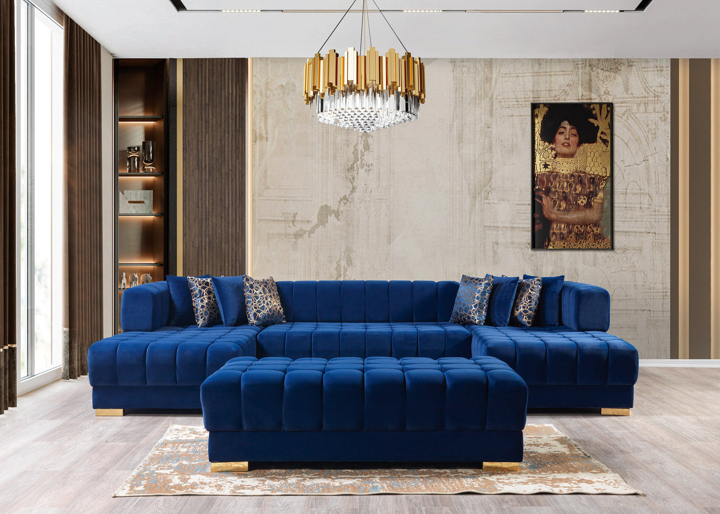 Ariana Blue Velvet Double Chaise Sectional - Mattress on Demand