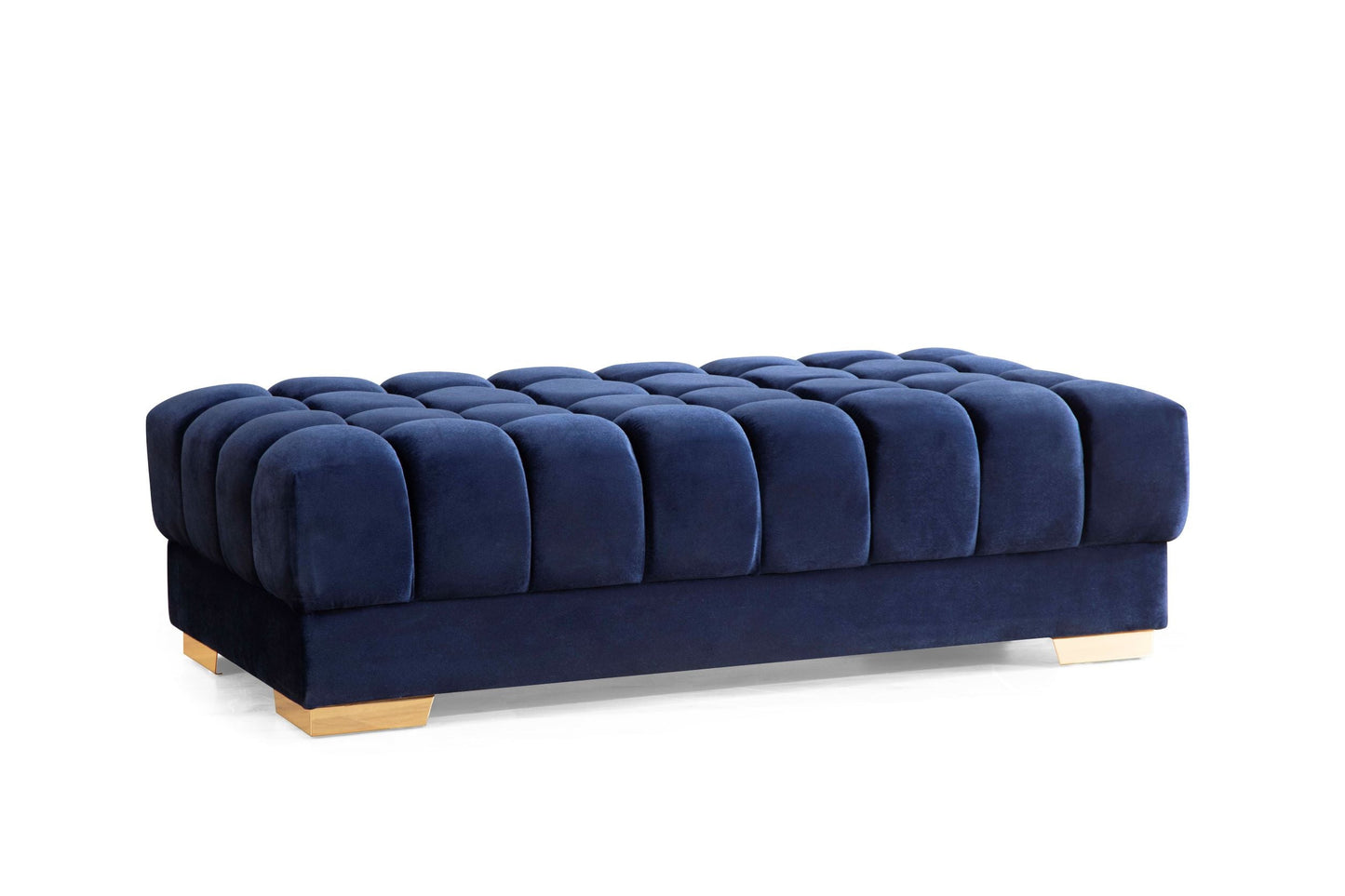 Ariana Blue Velvet Ottoman - Mattress on Demand