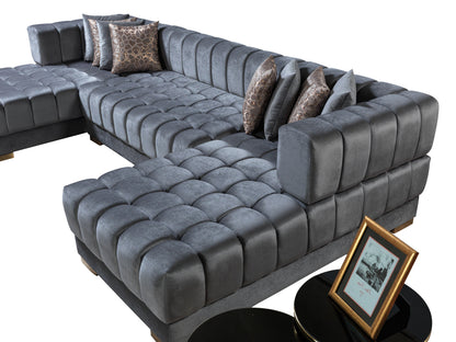 Ariana Gray Velvet Double Chaise Sectional - Mattress on Demand